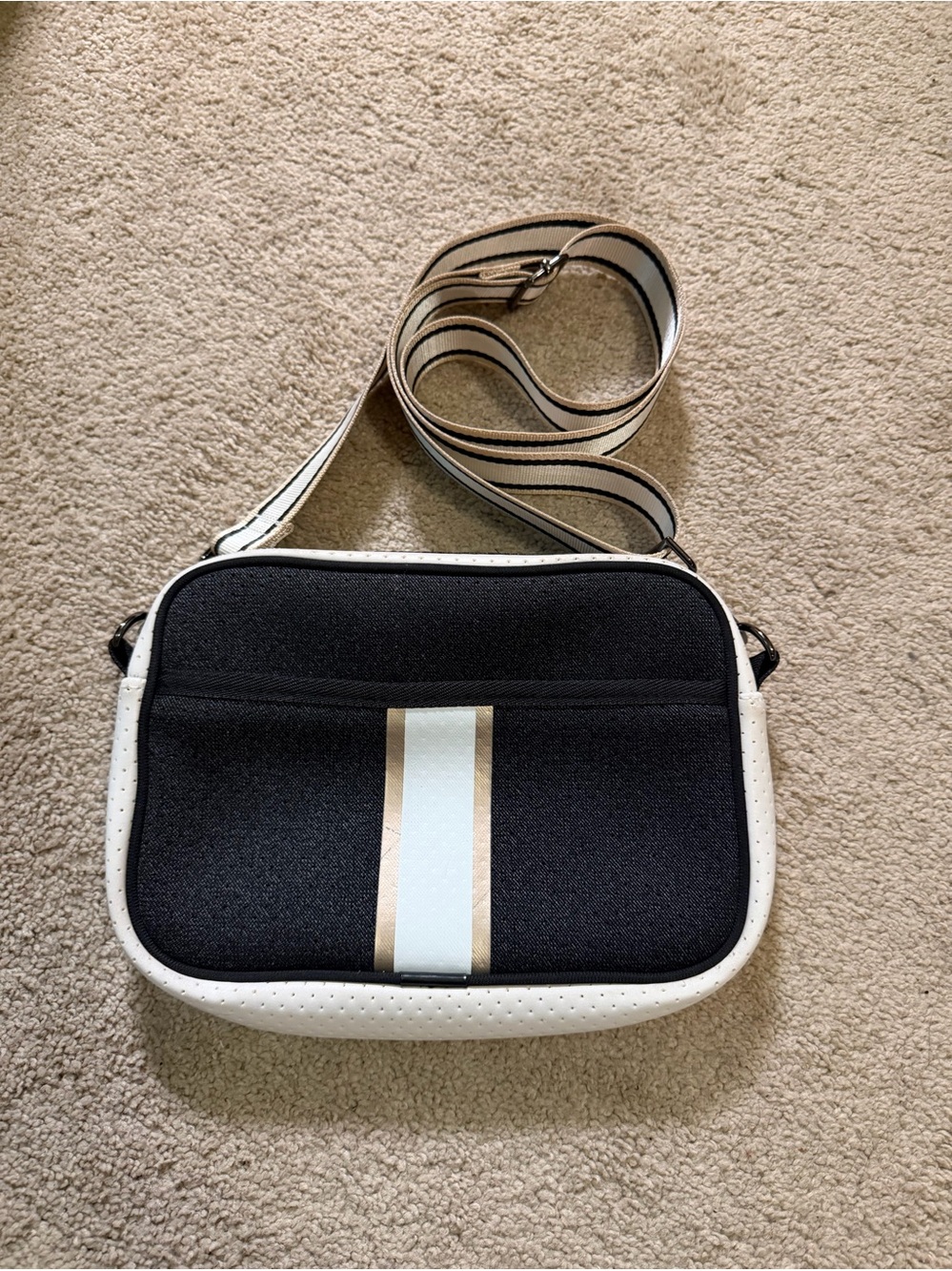 Haute Shore Drew Crossbody Bag Bravo Black  White Neoprene